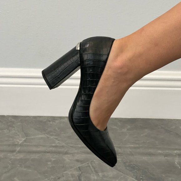 High heels, Leather, Shoes, Black, Crocodile skin pattern, just shoes - Picture 11 of 12